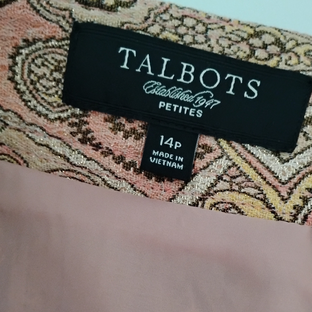 Talbots Cotton Silk Tapestry Brocade Pencil Skirt Pastel Pink Metallic Size 14P - Picture 12 of 16